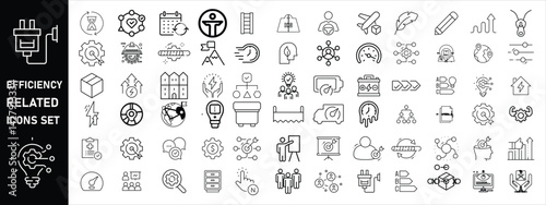 Set of efficiency related line icons. Productivity, optimization, improvement vector design, etc icon set  