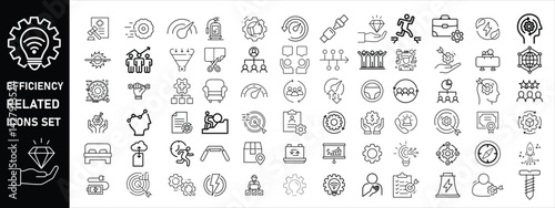 Set of efficiency related line icons. Productivity, optimization, improvement vector design, etc icon set  