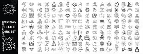 Set of efficiency related line icons. Productivity, optimization, improvement vector design, etc icon set  
