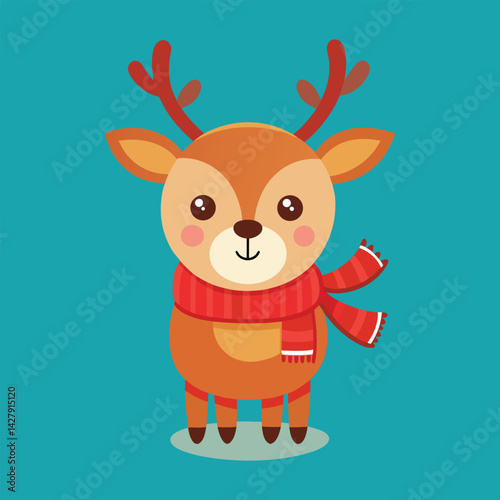 Playful Reindeer in Scarf with Bright Red Nose