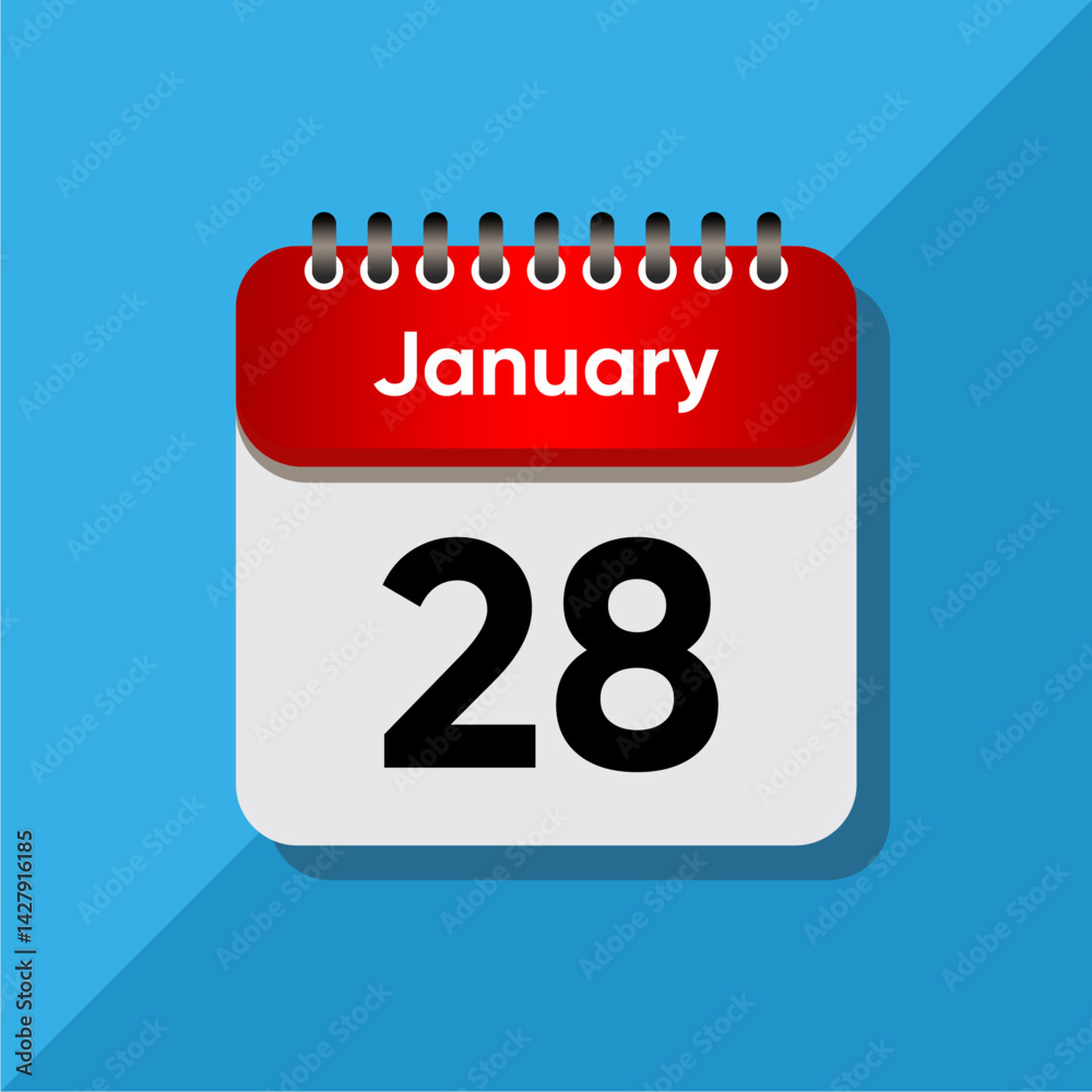 Fototapeta premium Flat Design January Calendar Icon – Red and Black on Soft Blue Background