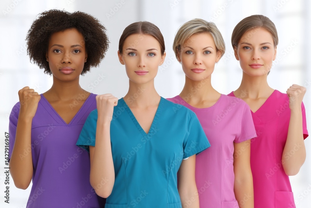 A group of nurses raising their fists in pride on Nurse Appreciation Day A group of nurses raising their fists in pride on Nurse Appreciation Day