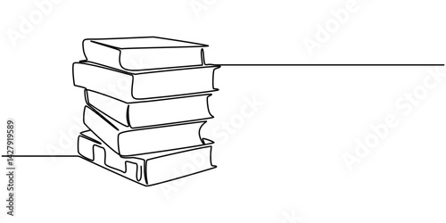 Continuous one line drawing stack of books. Education books line art vector illustration, education concept.  Editable stroke, One continuous line drawing of stack of book. Studying book or knowledge.