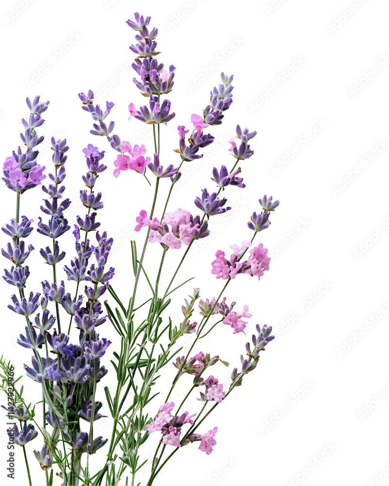 Naklejka premium Lavender and Pink Flowers Bouquet Dark Background,