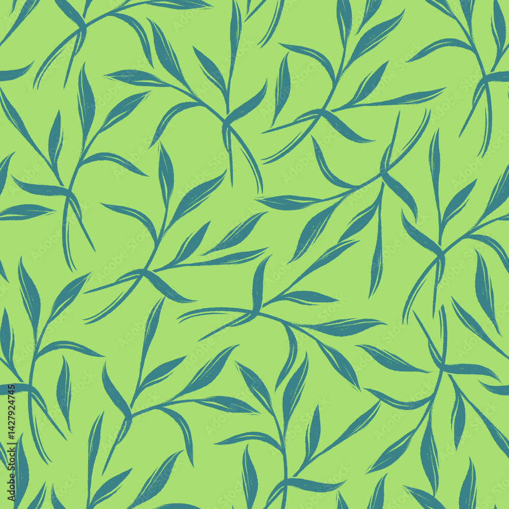Fototapeta premium Seamless pattern with stylized leaves on a light green background