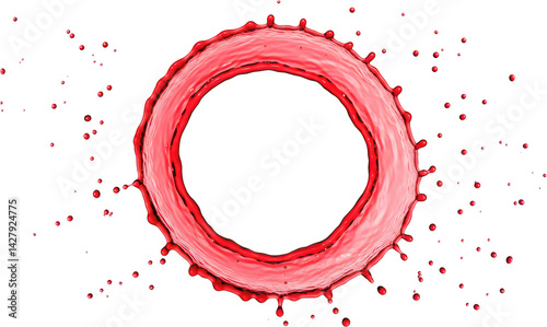 Abstract Red Liquid Splash Forming a Circular Ring Dynamic Flow High Resolution Image