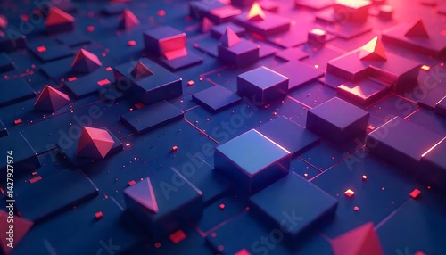 Abstract 3D Cubes and Pyramids Digital Art Background