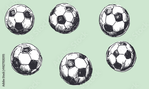 Hand-Drawn Flying Soccer Balls Sketch in Minimalist Flat SVG Vector Style