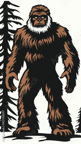 Retro Minimalist Bigfoot Yeti Illustration: Vintage Wild Monster Vector Design