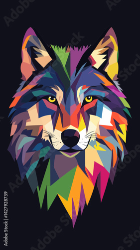 Vibrant Multicolor Wolf Head Illustration Vector for Stylish T-Shirt Design