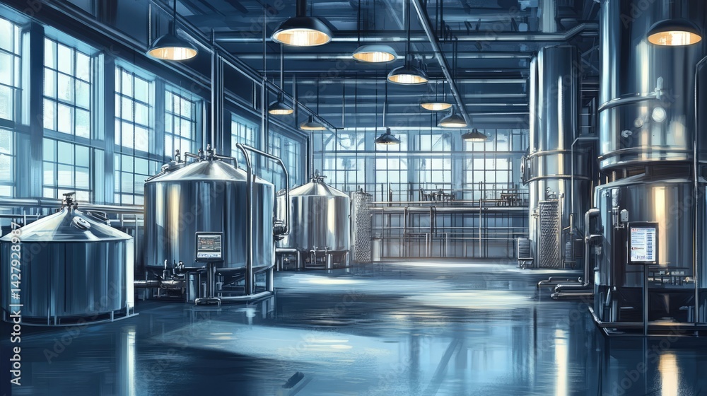 a close up of a large industrial building with many tanks, futuristic production facility, photo render a close up of a large industrial building with many tanks, futuristic production facility, photo render