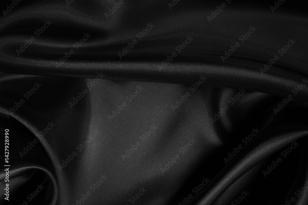 Fototapeta premium Black grey fabric texture background, detail of silk or linen pattern.