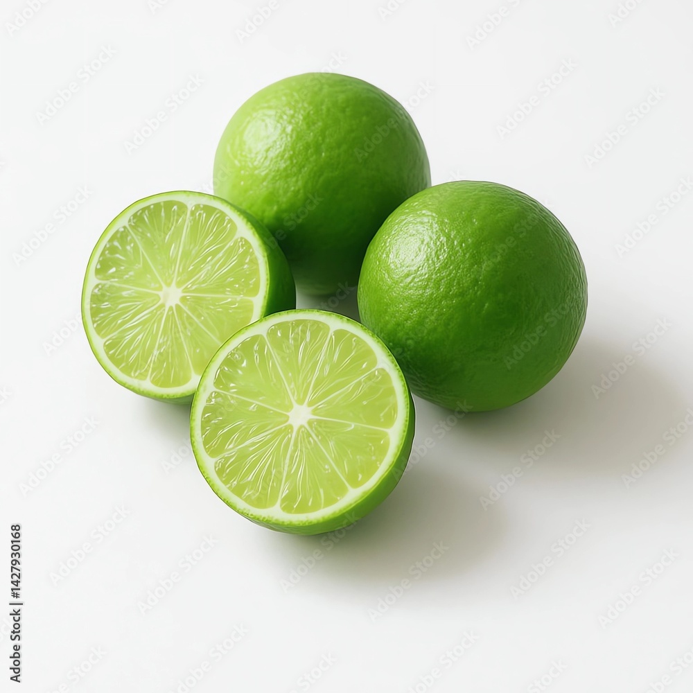 lime and sliced lime on white background lime and sliced lime on white background