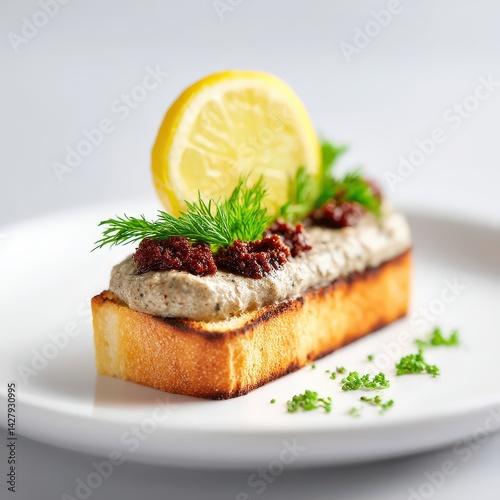 Luxurious pate with toast points, plated with finesse on white