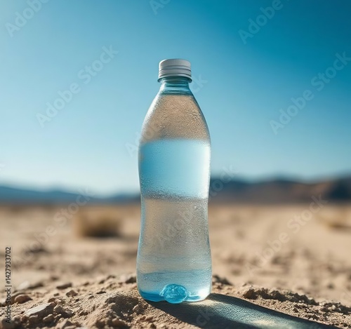 Crystal water bottle in the desert