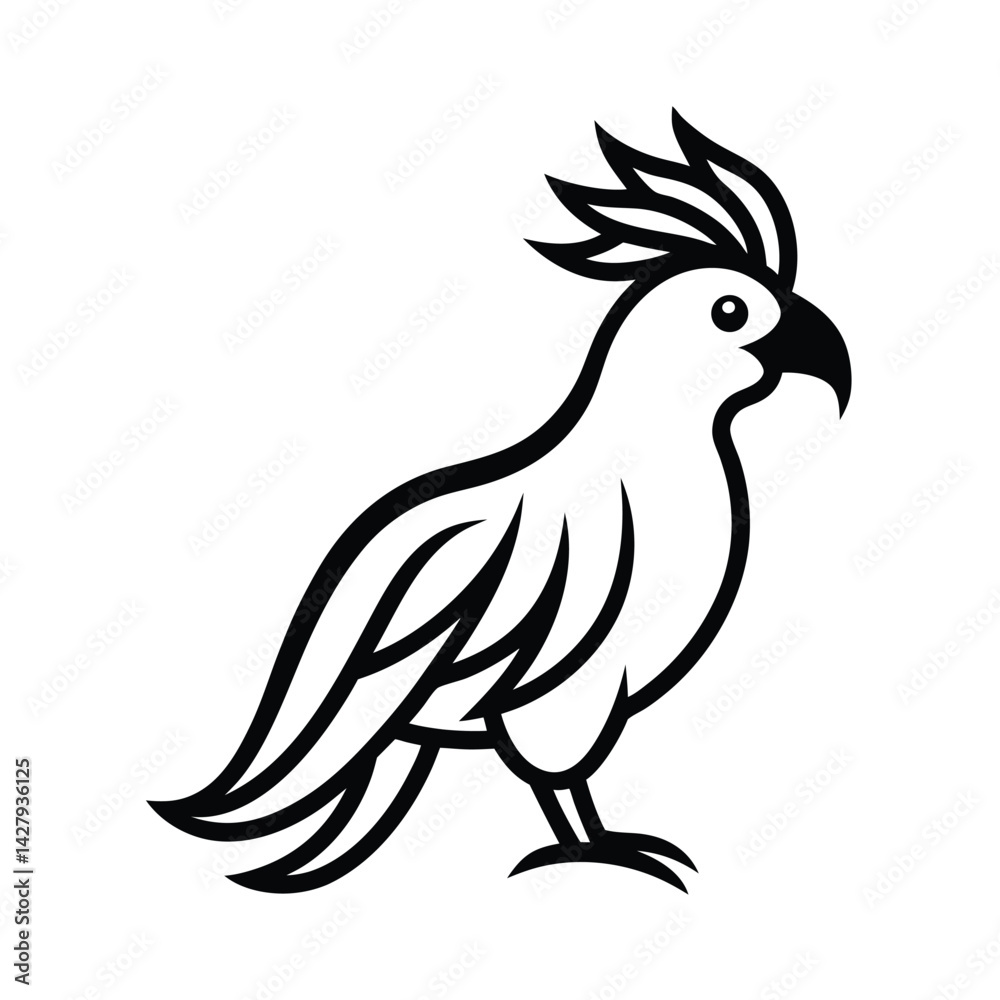 Obraz premium cockatoo tribal style black line art vector on white for web and graphic