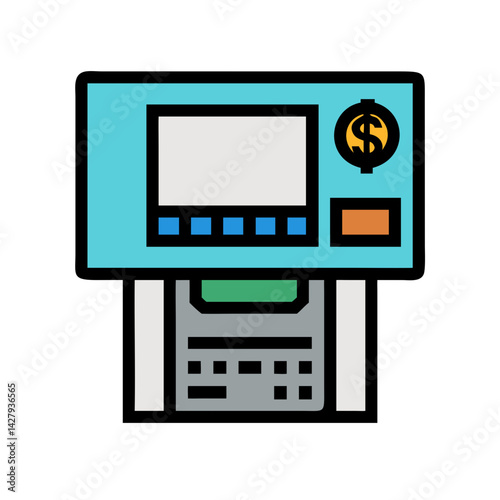 Automated Teller Machine (ATM) Icon Illustration, Bank Service, Cash Machine