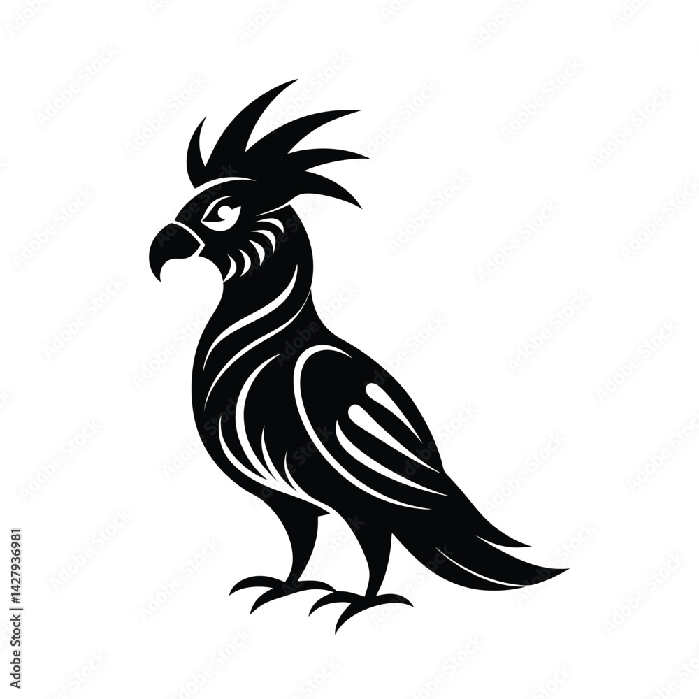 Obraz premium cockatoo tribal style black silhouette vector on white for web and graphic