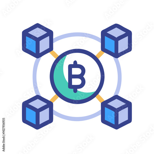 Bitcoin Blockchain Network with Cubes in Isolated Black Background Vector Illustration