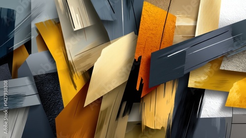 Abstract Geometric Composition with Bold Colors and Dynamic Textures in Modern Art Style