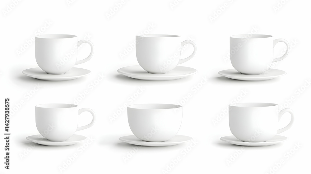 Minimalist White Cups on Saucer for Design and Branding Use Minimalist White Cups on Saucer for Design and Branding Use