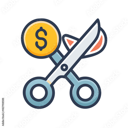 Money Cut Icon: Scissor Cutting Dollar Sign, Cost Reduction Concept