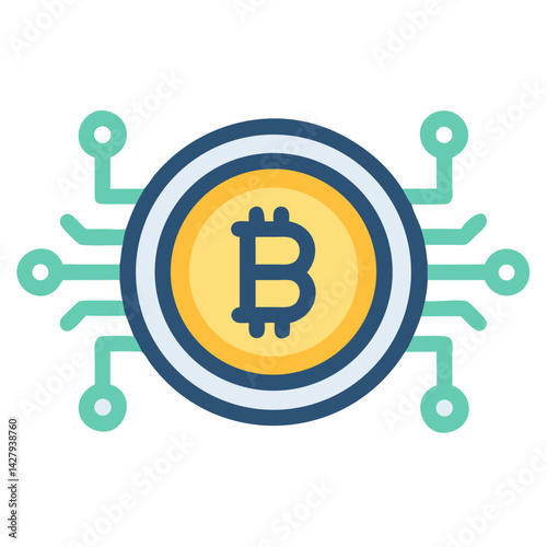 Bitcoin Cryptocurrency Icon with Connected Nodes: Blockchain Technology Concept