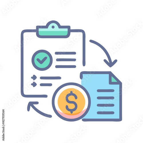 Financial Management: Clipboard Checklist, Document, and Coin with Dollar Sign