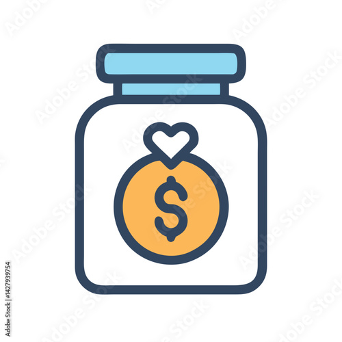 Money Jar Icon: Savings, Investment, Charity, and Financial Planning Concept