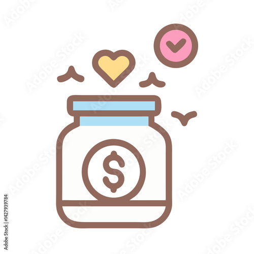 Donation Jar with Heart and Dollar Sign Icon - Charity and Giving