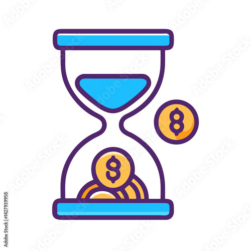 Time is Money: Sandglass and Coins Icon Depicting Investments and Savings