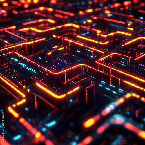 A dense neon circuit web forging an intricate puzzle, embodying the complexity of computerized processes with layered visuals pulling spectators into a cutting-edge cyber universe.