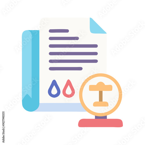 Stamped Document Icon with Blood Drops, Vector Illustration for Medical Concepts