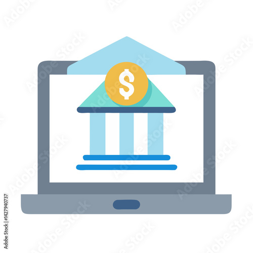 Online banking icon on laptop. Digital banking platform for payments.