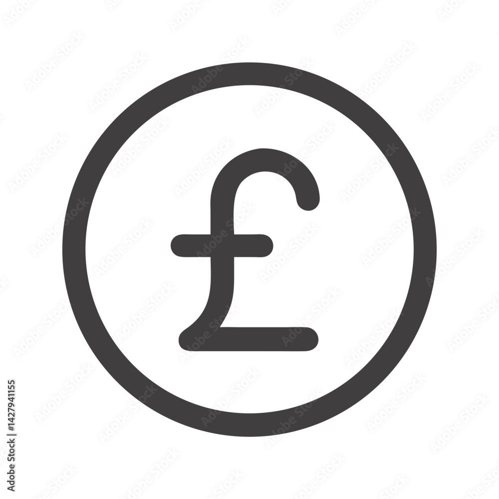 Grey Pound Sterling Symbol in Circle on Black Background: Finance Illustration Grey Pound Sterling Symbol in Circle on Black Background: Finance Illustration