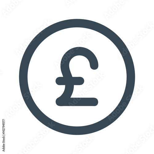 Pound sterling currency icon in circle on black background, finance