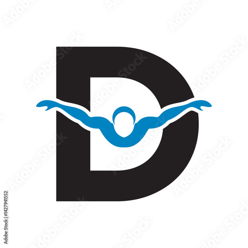 Swimming Logo combine with letter D vector template