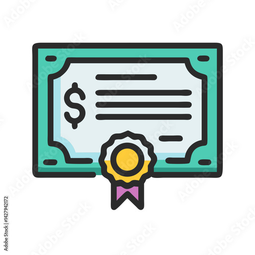 Monetary Certificate Icon: Dollar Symbol with Approval Seal for Finance
