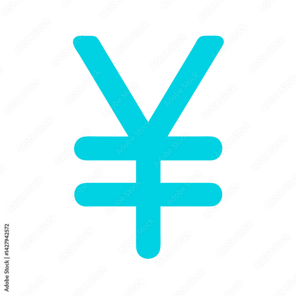Yen or Yuan Symbol Icon in Bright Cyan on a Black Background Yen or Yuan Symbol Icon in Bright Cyan on a Black Background