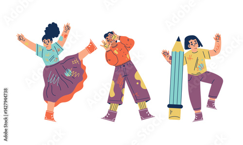 Dynamic and Engaging Illustration Featuring Creative Individuals Set in Vibrant Colors
