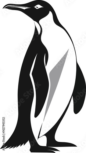 Sleek Penguin Silhouette - Minimalist Black & White Wildlife Illustration in Graphic Style