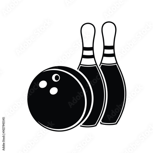 Silhouette of a bowling ball and bowling pins