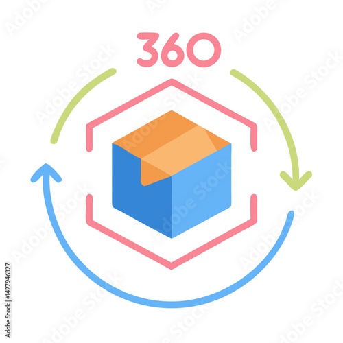 360 Degree Product View: Isometric Box with Rotating Arrows
