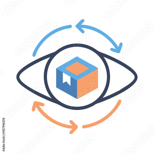 3D Object Viewing Rotation with Eye Icon on Black Background
