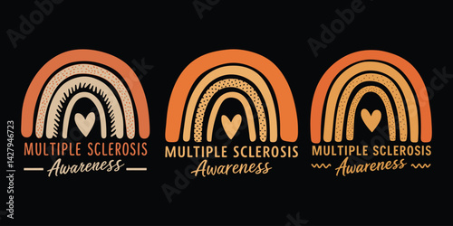 Multiple Sclerosis Awareness T-Shirt - Bold Rainbow Heart Design