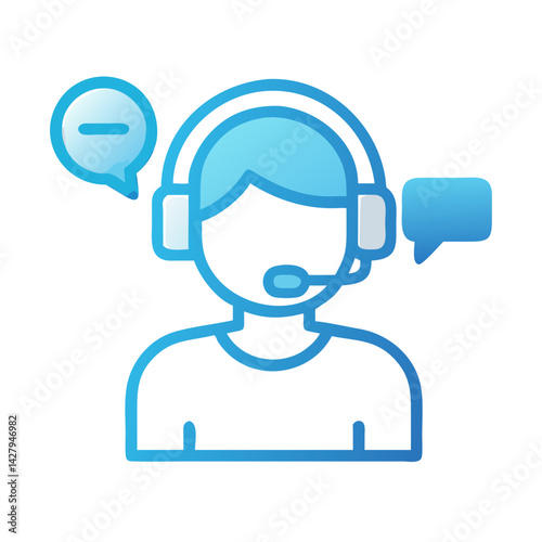 Customer Support Agent Icon with Headset and Speech Bubbles