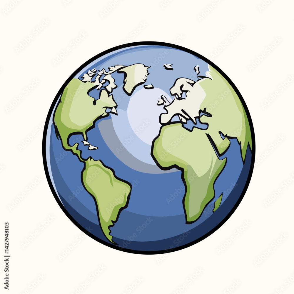Illustration of Globe Showing Continents and Oceans Illustration of Globe Showing Continents and Oceans