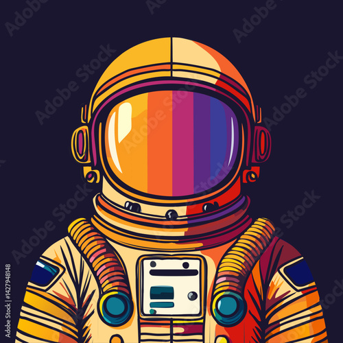 Colorful Retro Astronaut Helmet and Suit Illustration