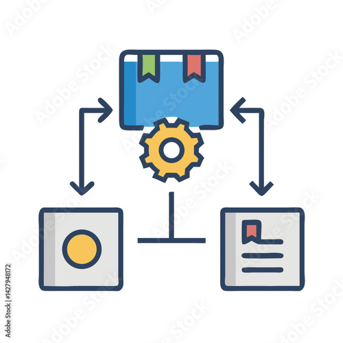 Workflow Automation Icon: Box, Gear, and Document Processing Illustration