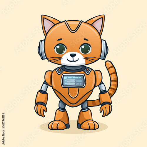 Cheerful Orange Robot Cat Cartoon Character